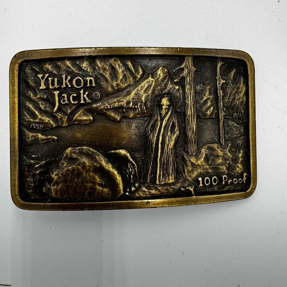 Vintage‎ 1979 Yukon Jack Liqueur 100 Proof Belt Buckle Made in USA Brass Tone